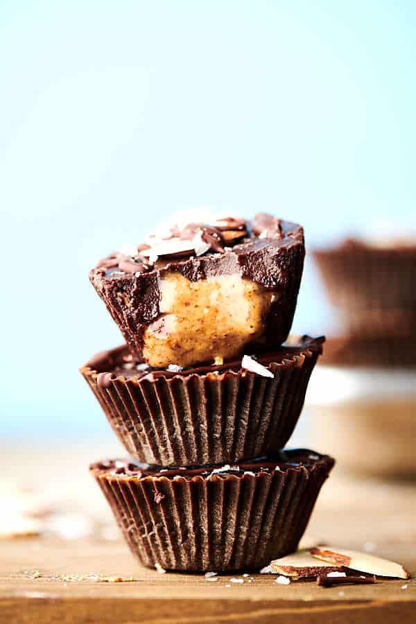 3 almond butter cups stacked