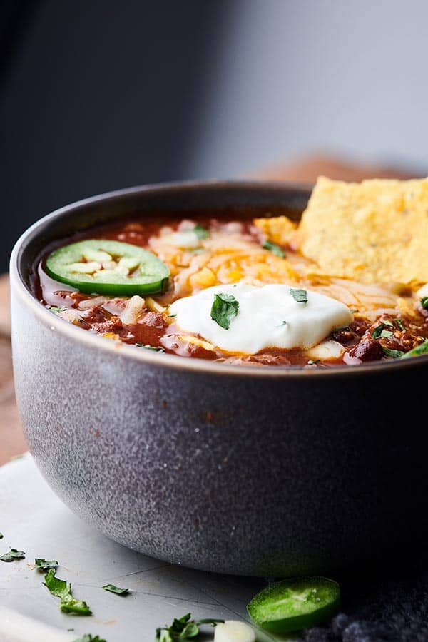 bowl of instant pot chili