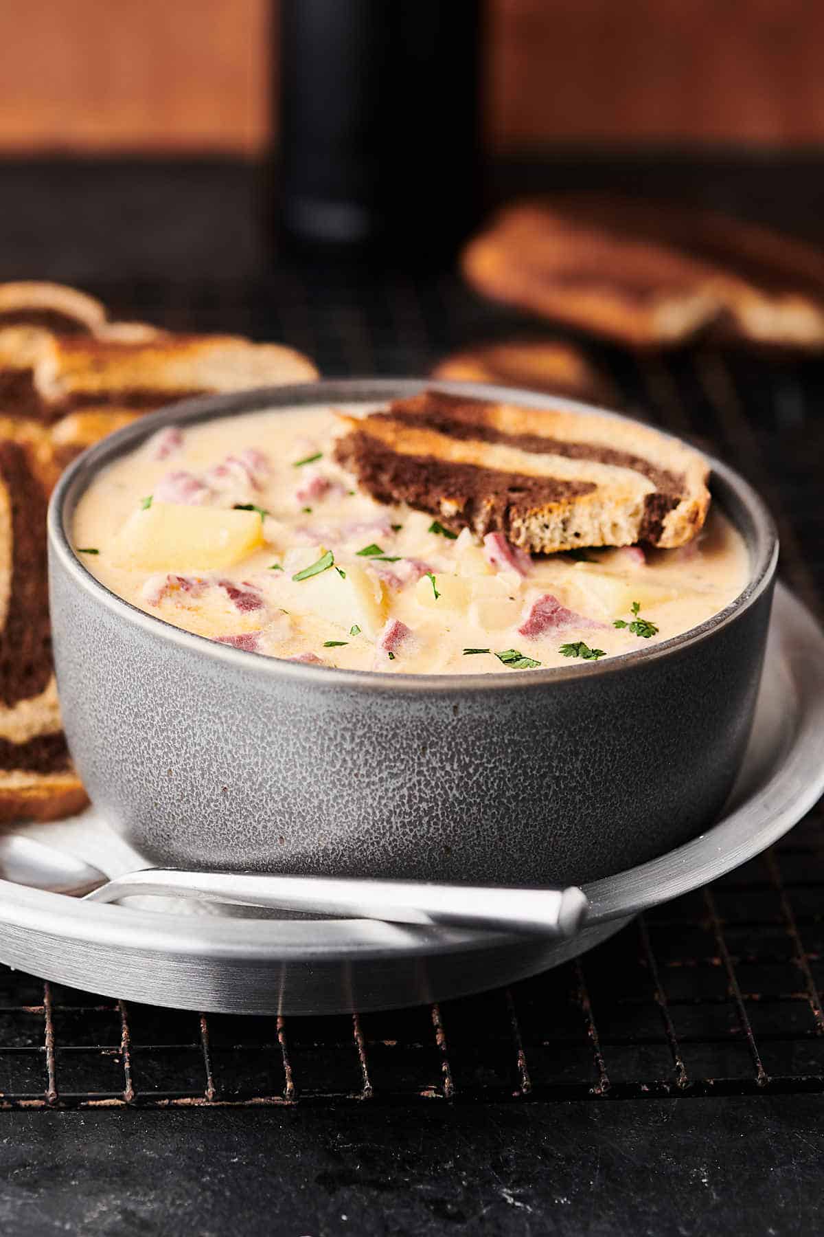 Easy Reuben Soup Recipe - with Sauerkraut, Corned Beef, and Rye Toast!