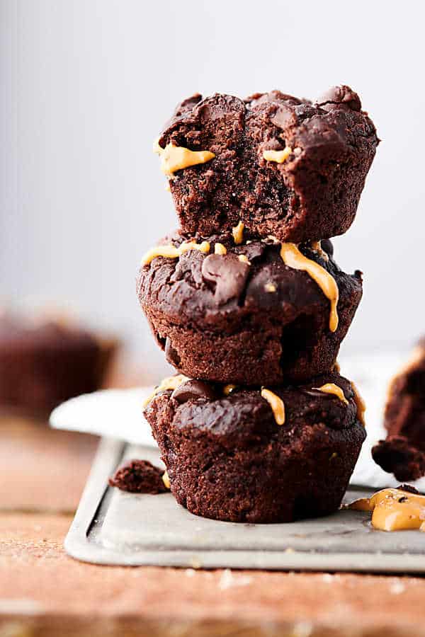 Peanut butter black bean brownies stacked