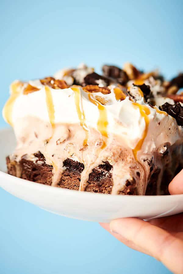 Caramel Fudge Brownie Ice Cream Cake - w/ Pecans & Oreos