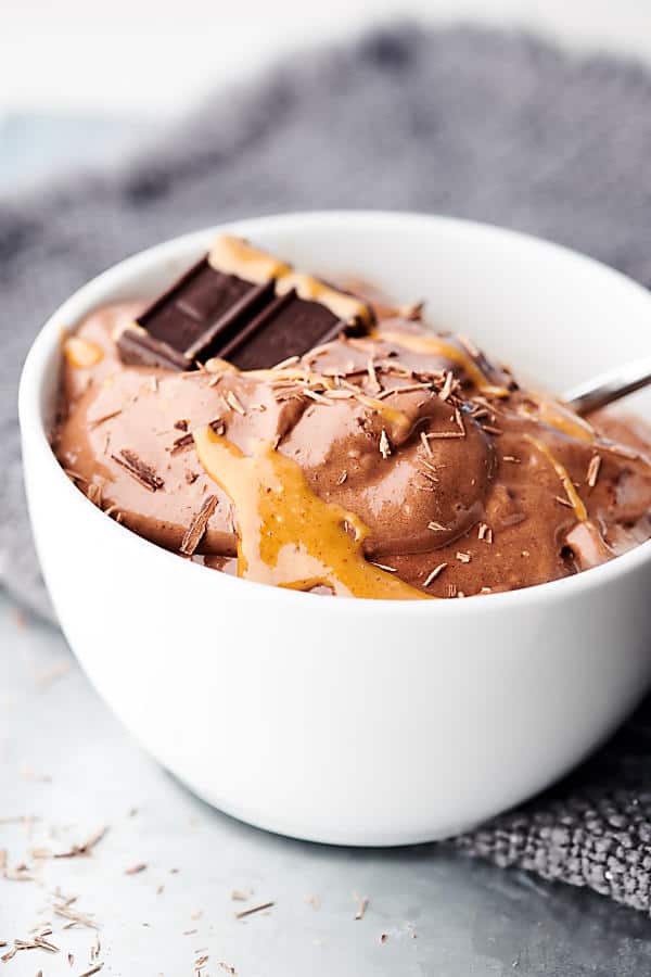 bowl of chocolate banana ice cream side view