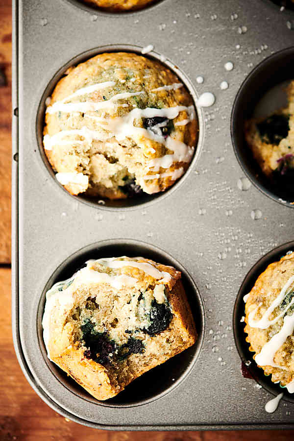 vegan blueberry muffins overhead