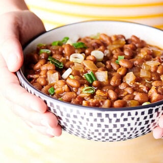 BBQ Baked Beans yellow background