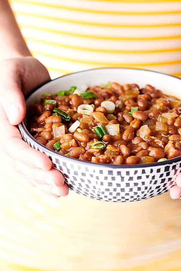 BBQ Baked Beans yellow background