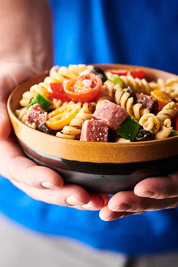 Italian pasta salad holding