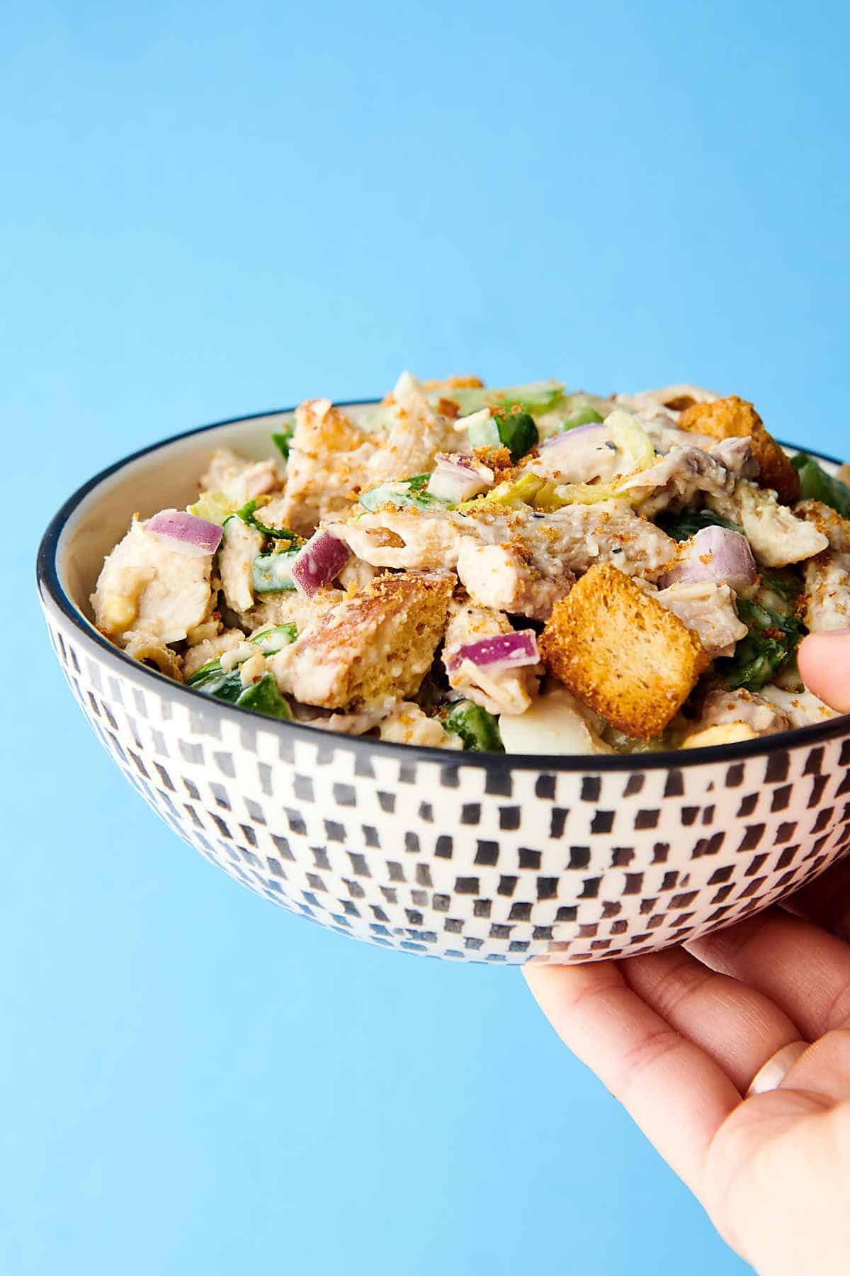 Healthy Chicken Caesar Pasta Salad Recipe w/ Whole Wheat Penne