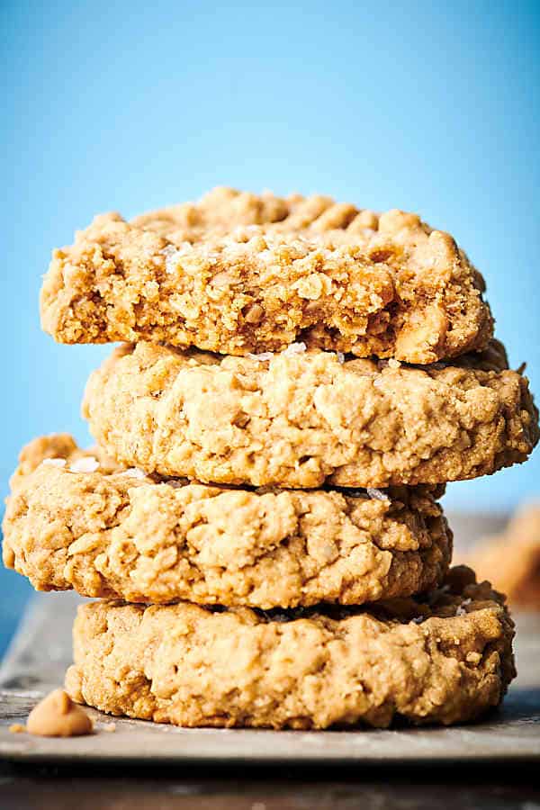 peanut butter oatmeal cookies stacked