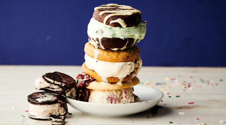 Ice cream cookie sandiwches stacked