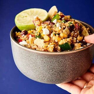 Easy Mexican Quinoa Salad blue background