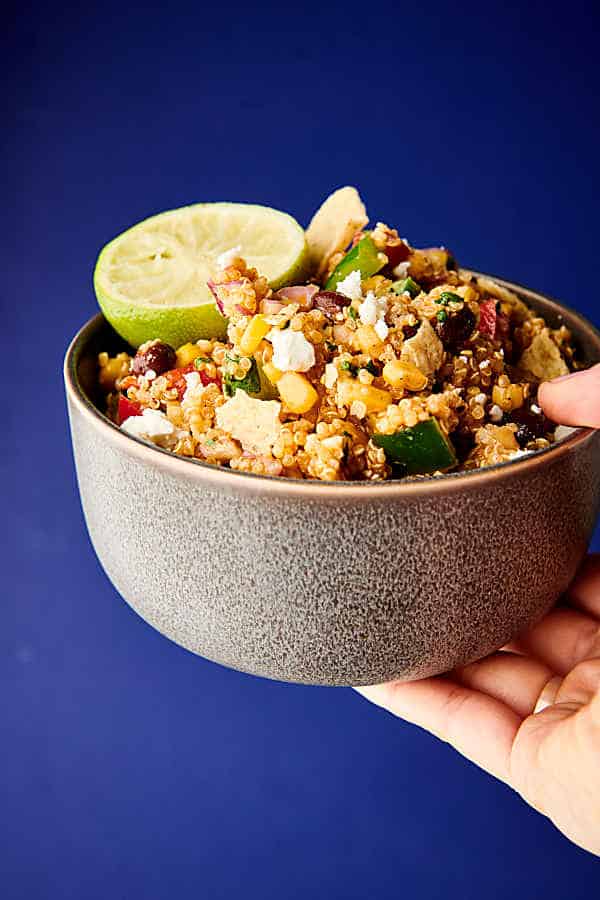 Easy Mexican Quinoa Salad blue background