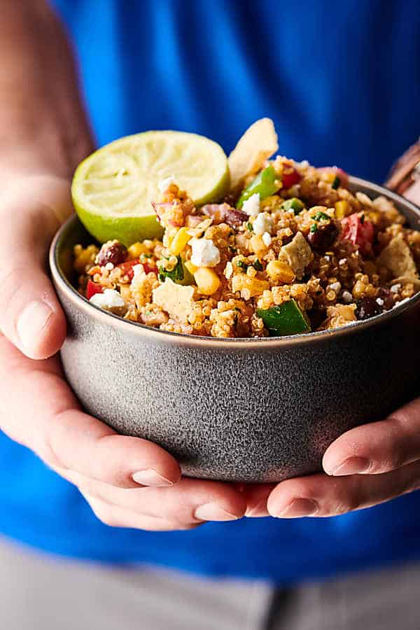 Easy Mexican Quinoa Salad holding