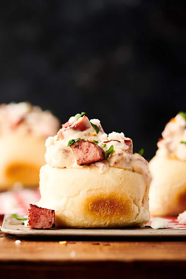 Turkey Smoked Sausage Dip in Bread Bowls