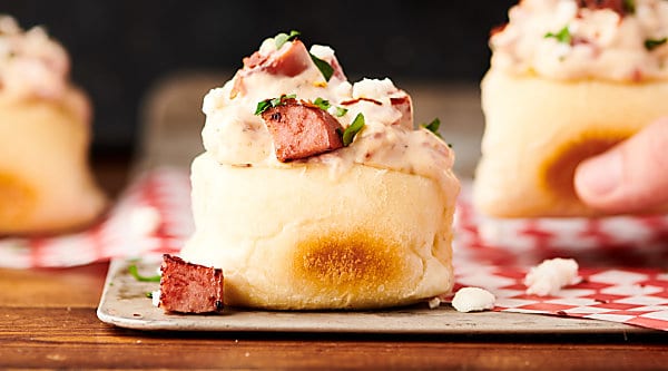Turkey Smoked Sausage Dip in Bread Bowls horizontal
