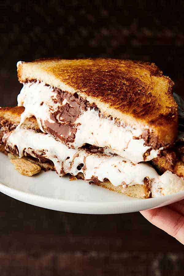 S'Mores Sandwich brown background