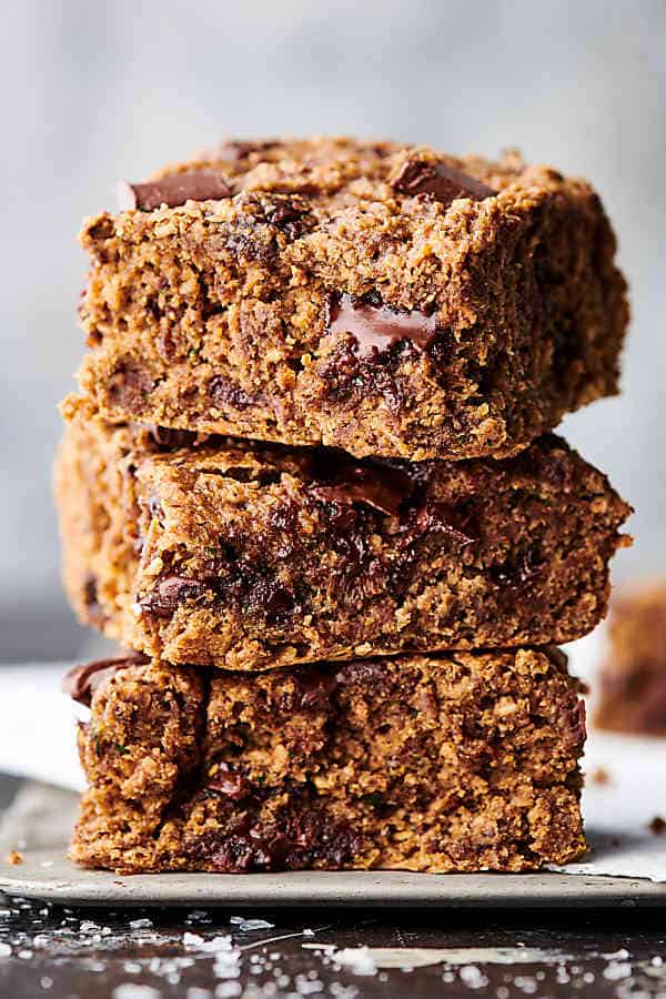 healthy zucchini oat bars stacked