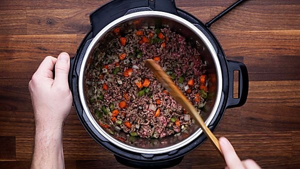 cooked veggies and beef in instant pot