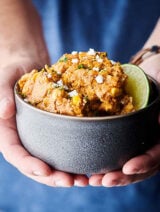 Mexican Corn Casserole holding in hand