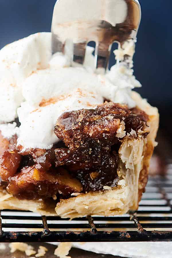 Mini Pecan Pies filling with fork