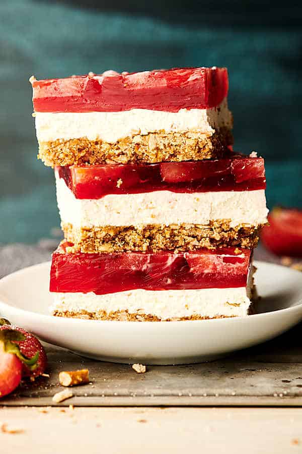 Easy Strawberry Pretzel Salad - with Fresh (Not Frozen) Strawberries!