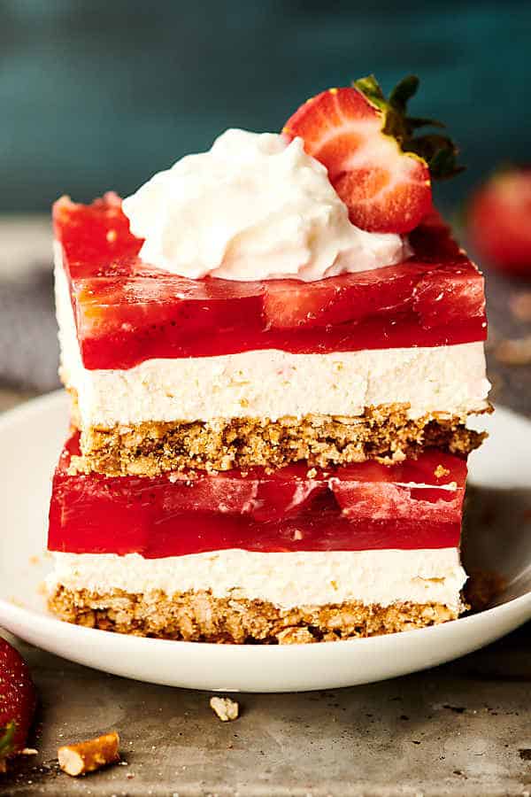 Easy Strawberry Pretzel Salad - with Fresh (Not Frozen) Strawberries!