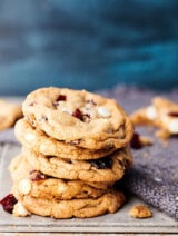cranberry white chocolate chip cookies stacked