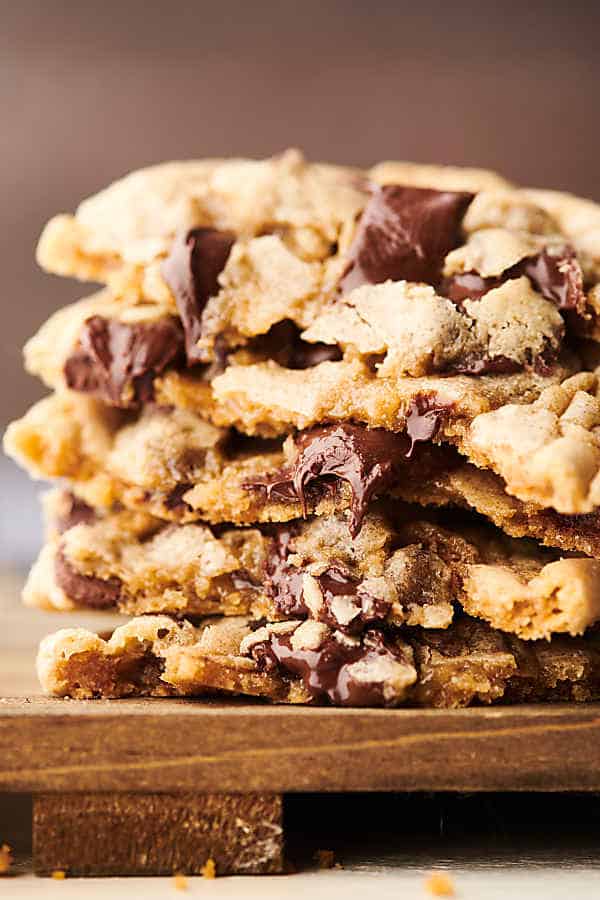 chewy chocolate chip cookies stacked