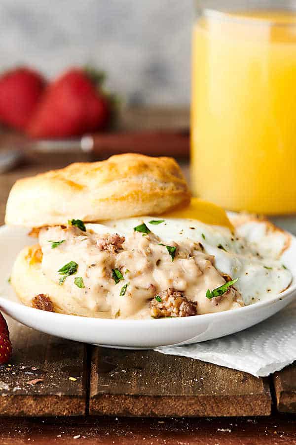 biscuits and gravy on a plate