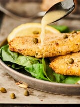 air fryer chicken piccata with lemon sauce drizzle