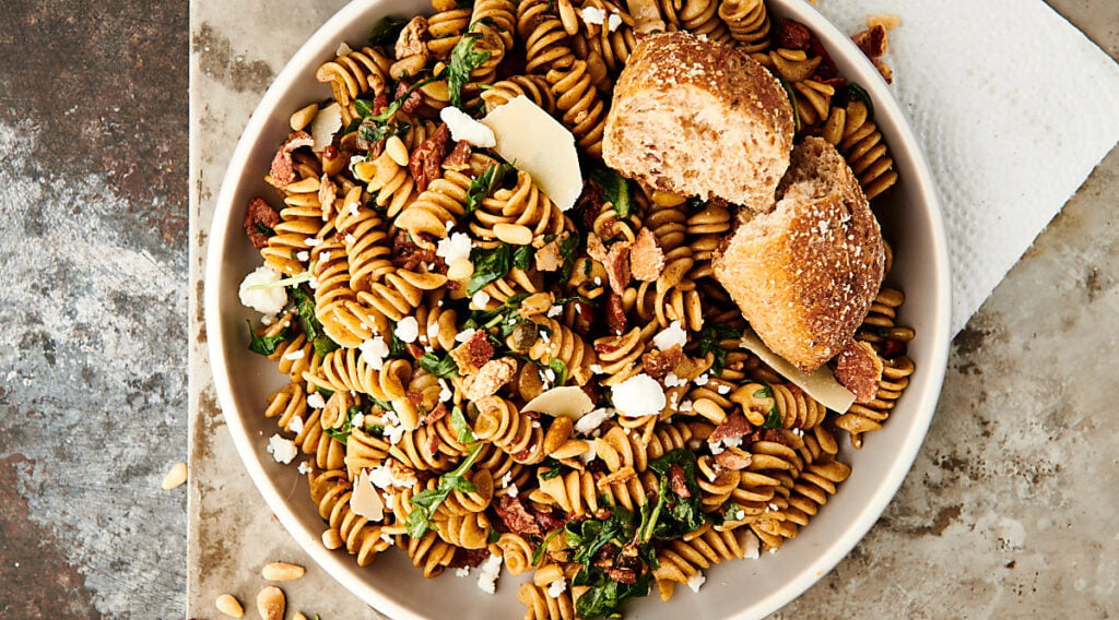 Healthy Sun Dried Tomato and Arugula Pasta - w/ Optional Bacon