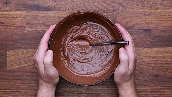 Chocolate topping for scotcheroos in bowl