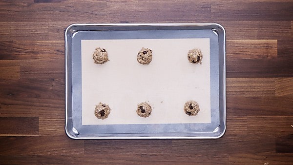Chocolate chip cookie dough on cookie sheet
