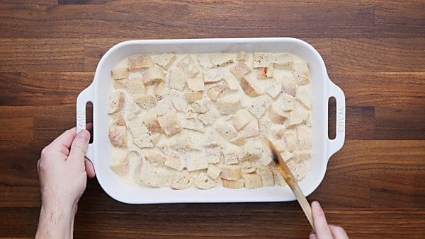 Unbaked French toast casserole in baking dish