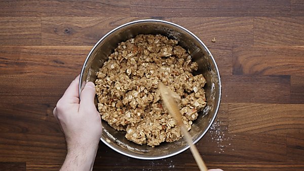 Crumble topping ingredients in mixing bowl