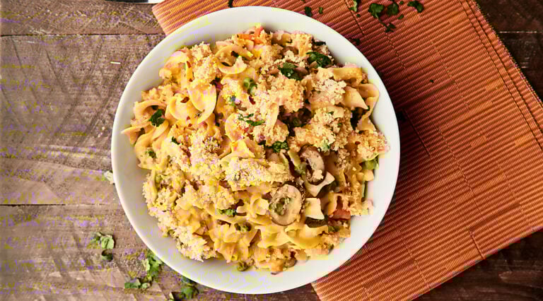 Tuna casserole on a plate above