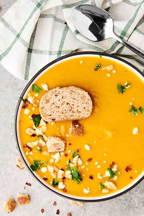 bowl of butternut squash soup above