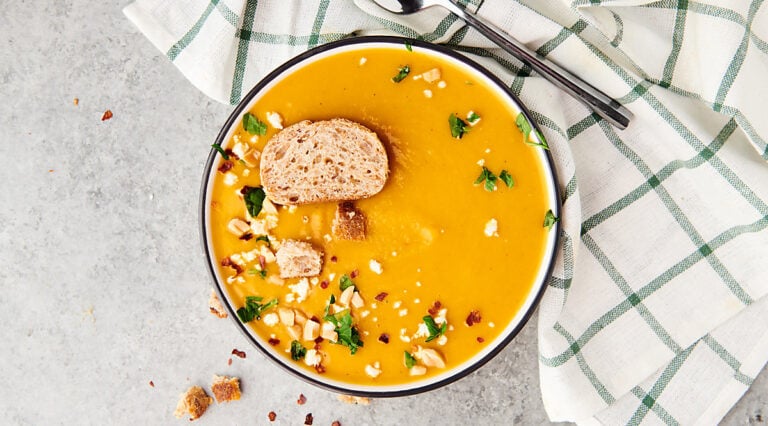 bowl of butternut squash soup above