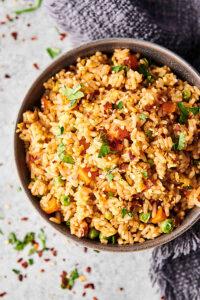 Bowl of fried rice above