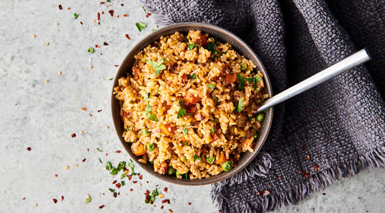 Bowl of fried rice above