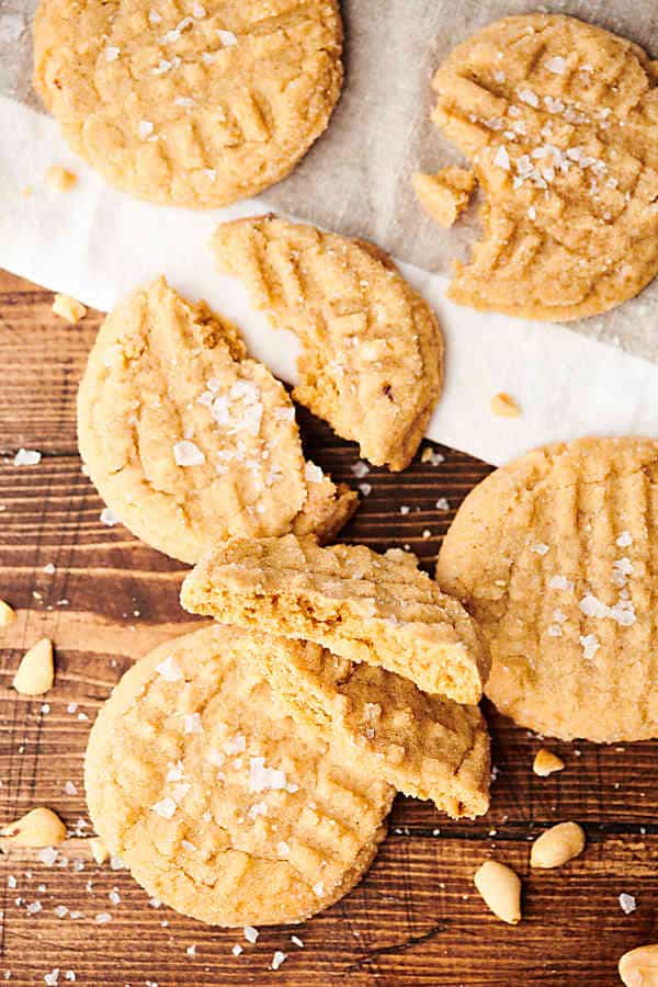 Peanut butter cookies on cutting board above