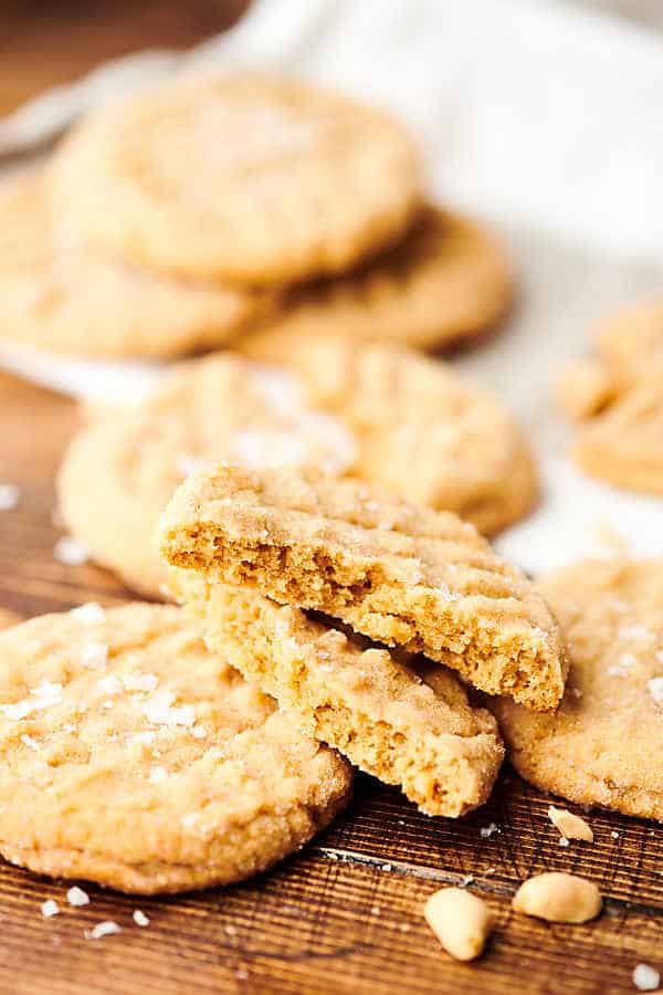 peanut butter cookies on cutting board side view