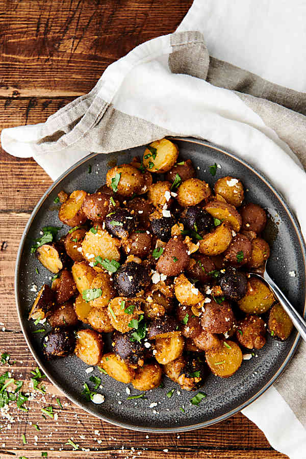 plate of roasted potatoes above