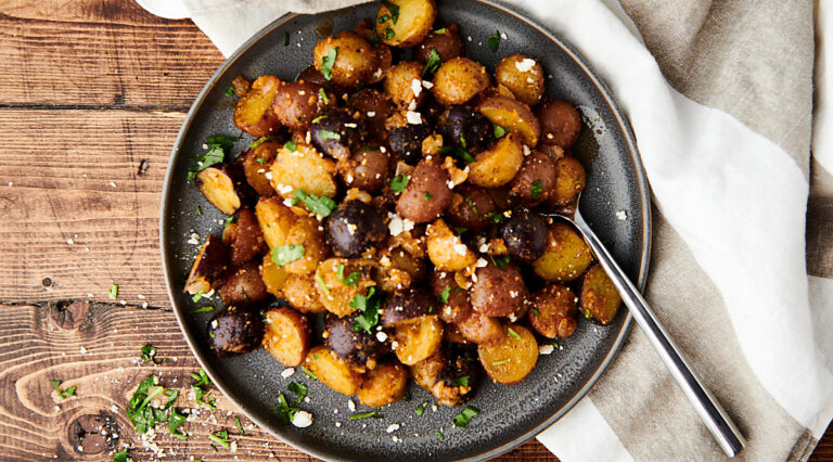 plate of roasted potatoes above