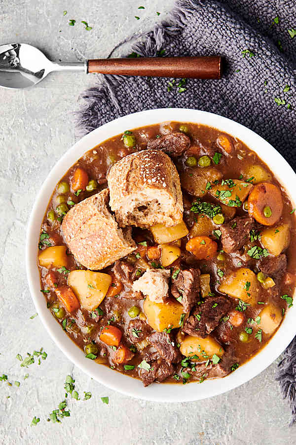 bowl of beef stew above