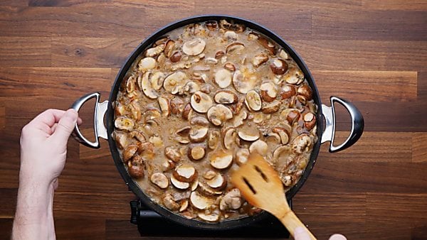 mushroom and beef added to soup mixture
