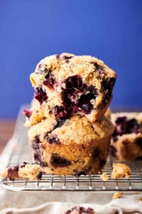 2 blueberry muffins stacked