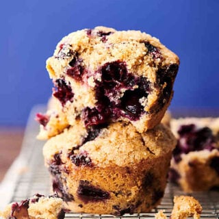 2 blueberry muffins stacked