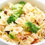 bowl of broccoli pasta salad