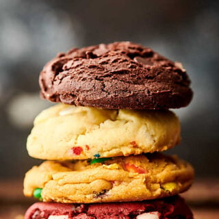 four cake mix cookies stacked