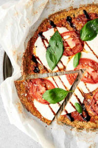 pizza made with cauliflower pizza crust above